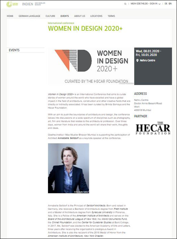 International Conference Women in Design 2020+, Goethe Institut max Mueller Bhavan - Indien